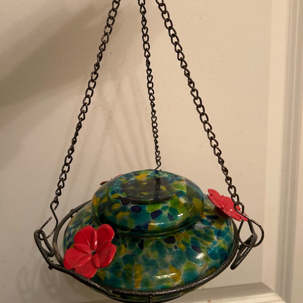 Vibrant Stained Glass Hanging Hummingbird Feeder